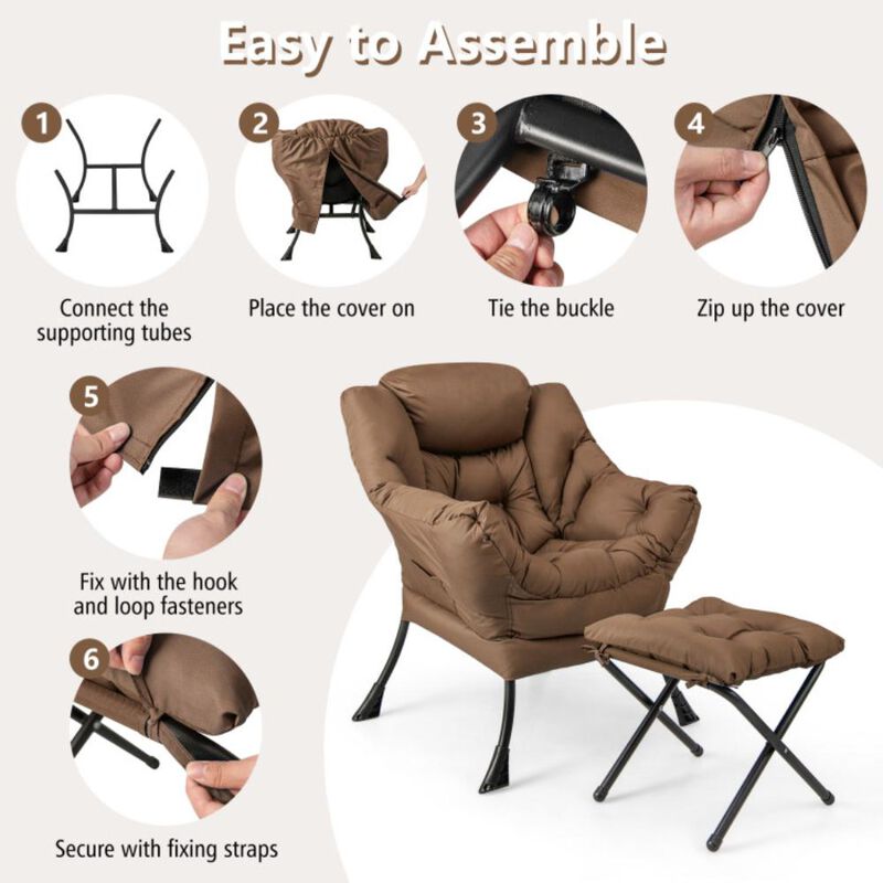 Hivvago Modern Accent Sofa Chair with Folding Footrest and Side Pocket-Brown