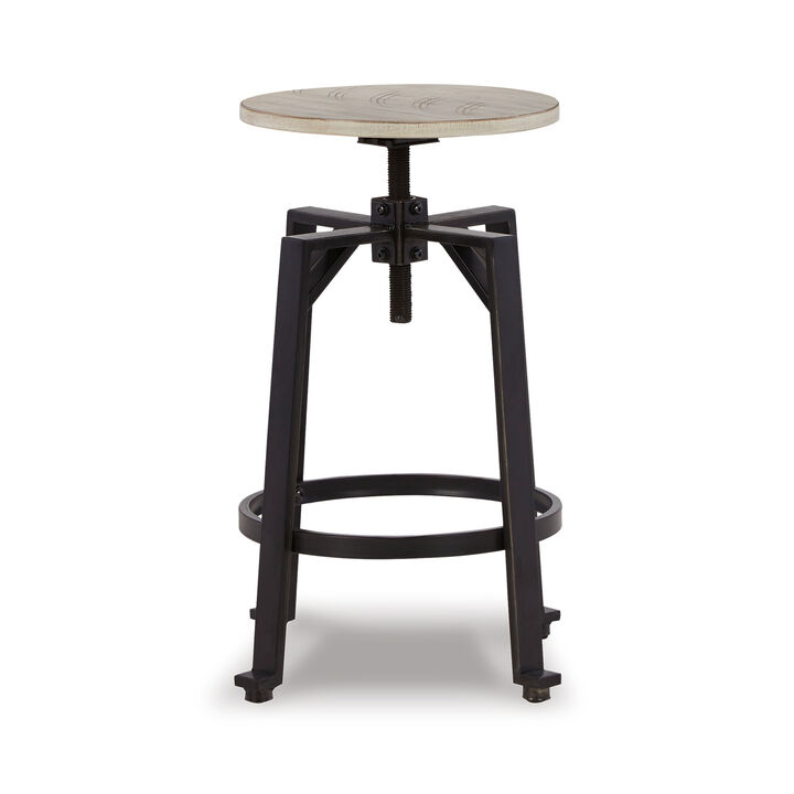 Xin 22-27 Inch Barstool, Set of 2, Adjustable Height, Light Brown, Black - Benzara