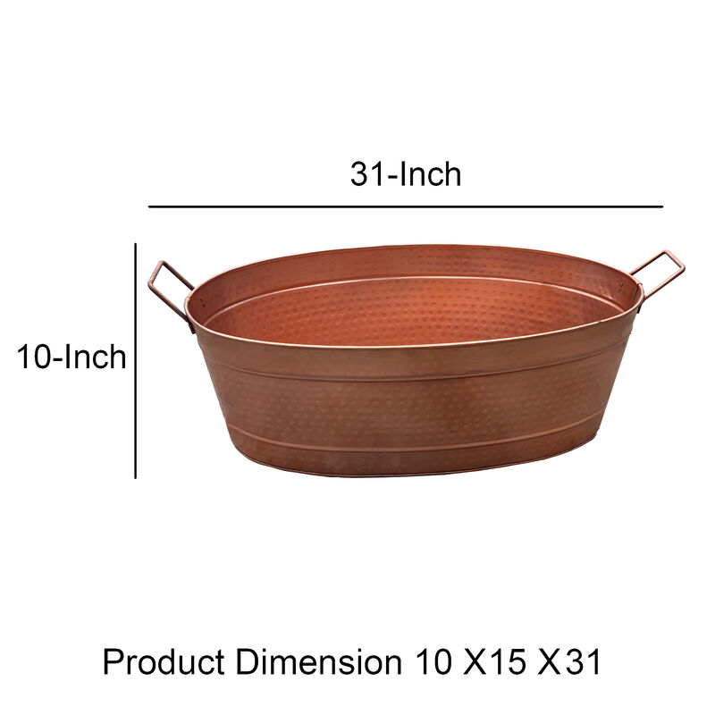 Oval Shape Hammered texture Metal Tub with 2 Side Handles, Copper-Benzara