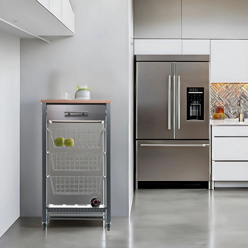 Rolling kitchen cart with Stainless Steel top, Fifty-Fifty