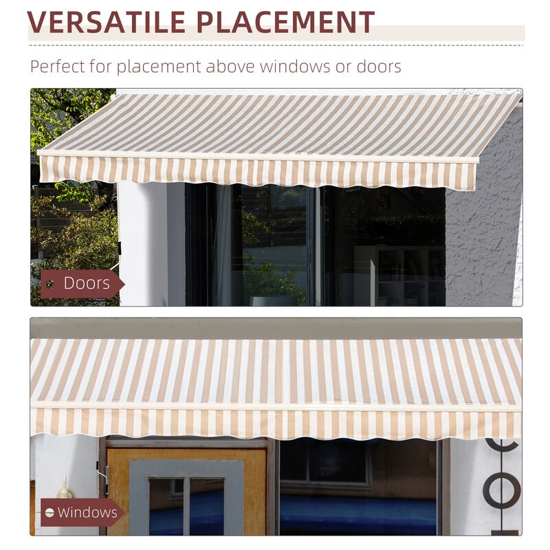 Beige Patio Shield: 13x8 Ft Retractable Striped Sunshade