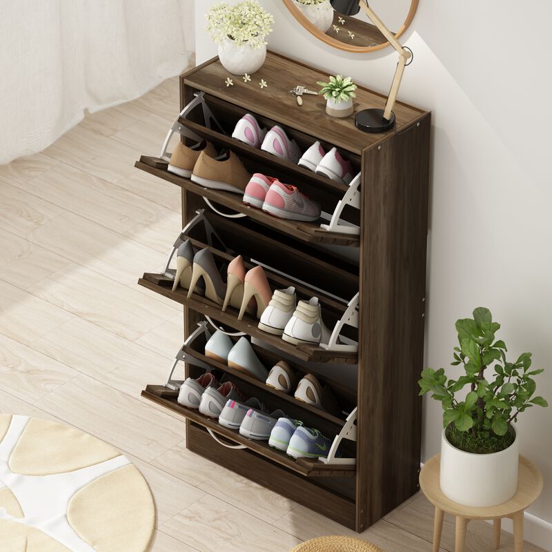 42.3 in. H x 22.4 in. W, Brown Wood Grain Environment-Friendly High-Quality Particle Board Shoe Storage Cabinet