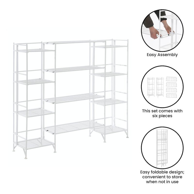 Convenience Concepts Xtra Storage 4 Tier Folding Metal Shelves with Set of 4 Extension Shelves