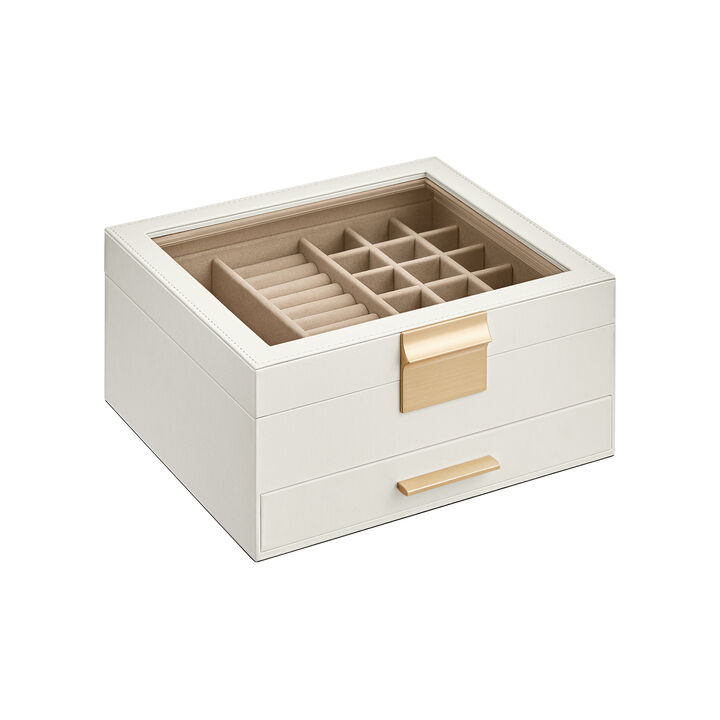 Elegant 2-Layer Jewelry Box with Glass Lid and 1 Drawer - Perfect Gift for Loved Ones
