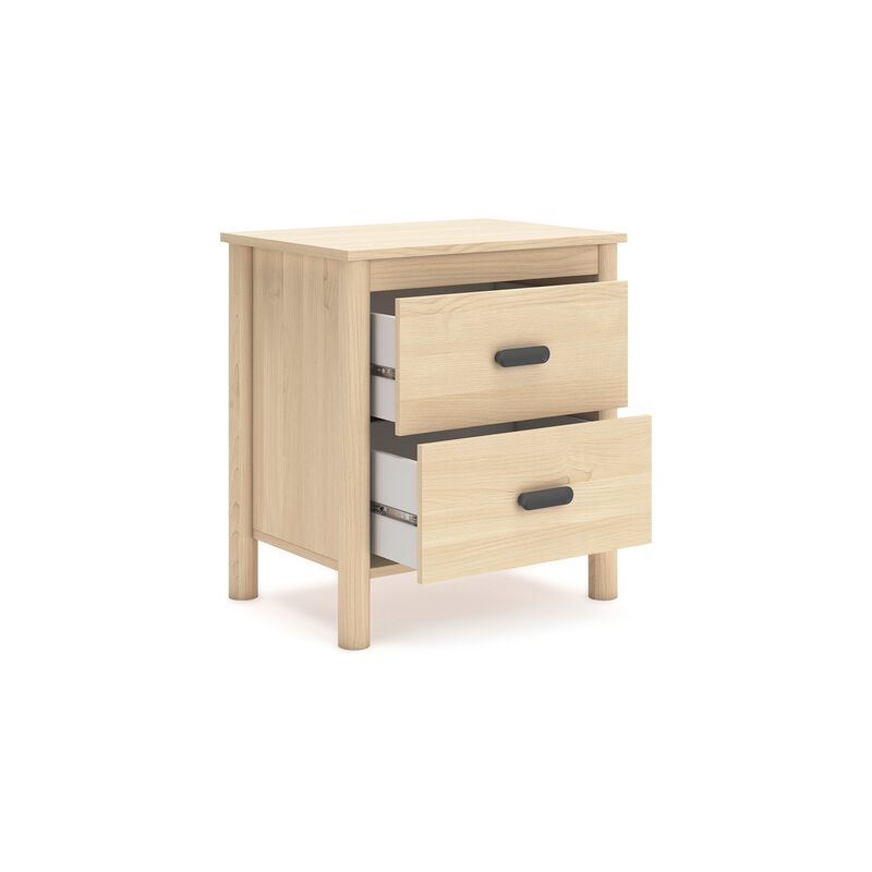 Abis Nightstand, 2 Drawers, Natural Brown Wood, Black Handles, 24 Inch - Benzara