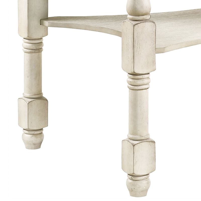 Swan 60 Inch Counter Height Table, Gray Surface, Turned Legs, Ivory Wood - Benzara