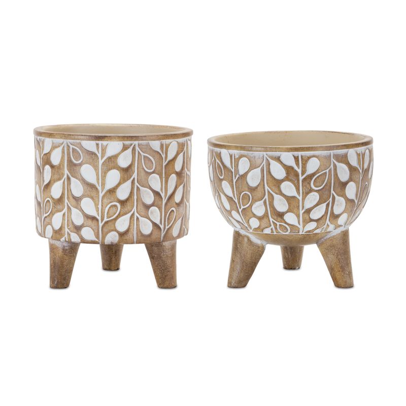 Leaf Print Planter With Legs (Set of 2) – Elegant and Contemporary Plant Pots with Legs for Home