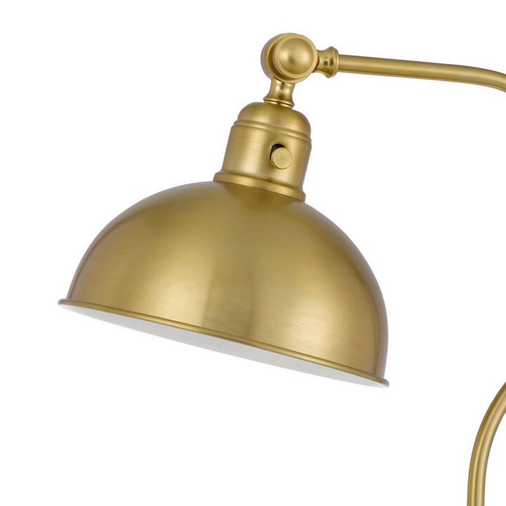 25 Inch Metal Curved Desk Lamp, Adjustable Dome Shade, Brass-Benzara