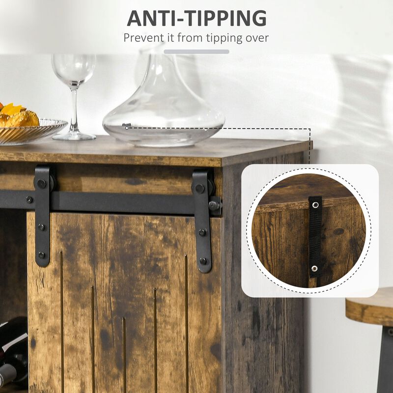 Brown Bar Storage: Industrial Buffet with Sliding Door & Wine Rack