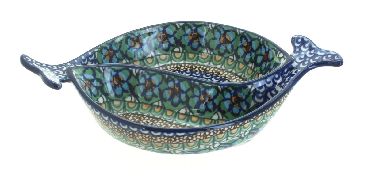 Blue Rose Polish Pottery Oceana Yin-Yang Fish Dish