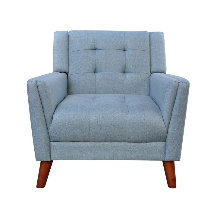 Accent Armchair, Tufted Back and Flared Arms, Birch Wood, Blue Polyester