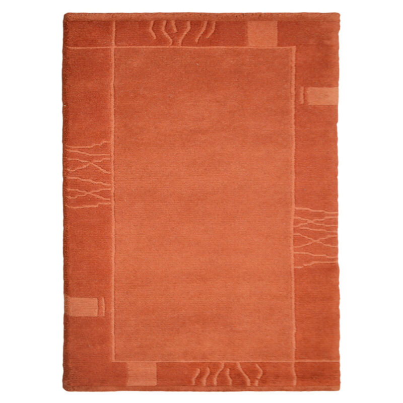 Rugsotic Carpets Hand Knotted Tibbati Wool 8'x11' Area Rug Contemporary Orange T00206