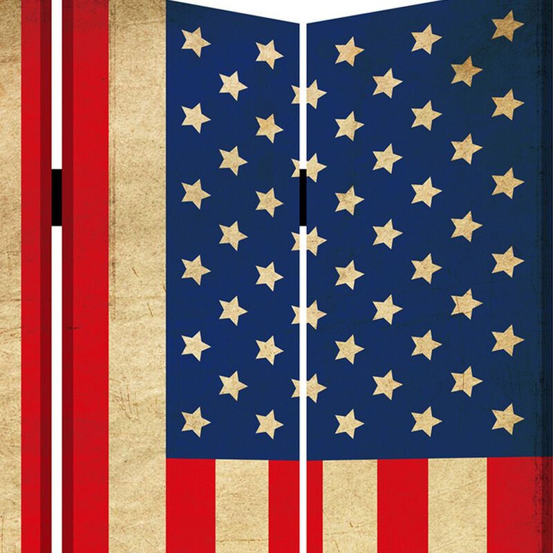 Alfie 71 Inch Folding Screen Room Divider, USA Stars and Stripes Design - Benzara
