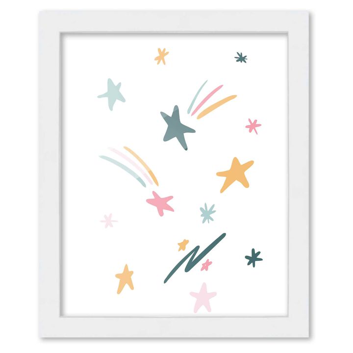 8x10 Framed Nursery Wall Art Boho Stars Poster In White Wood Frame For Kid Bedroom or Playroom