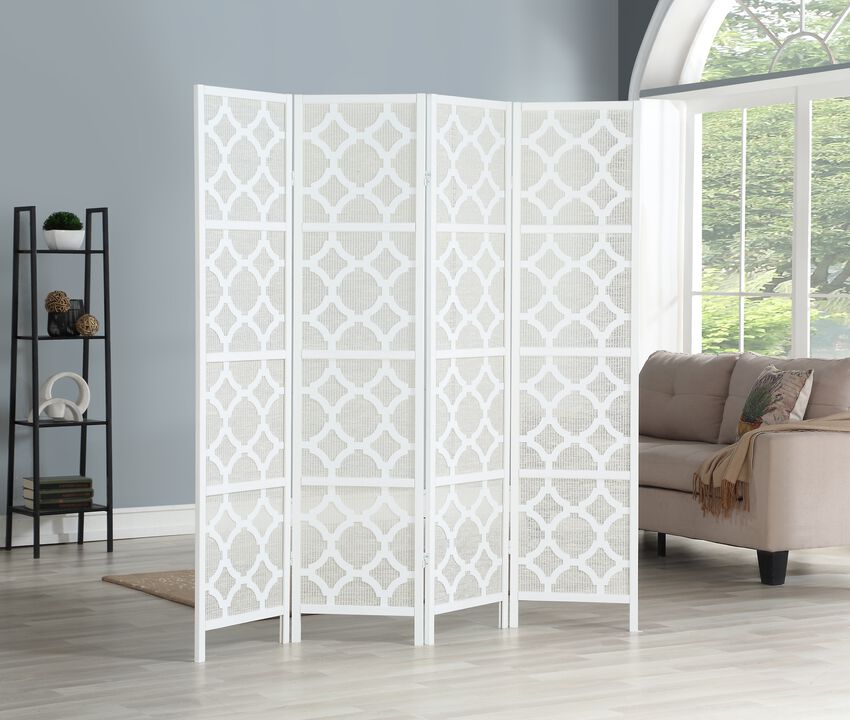 Streamdale Quarterfoil infused Diamond Design 4-Panel Room Divider, White