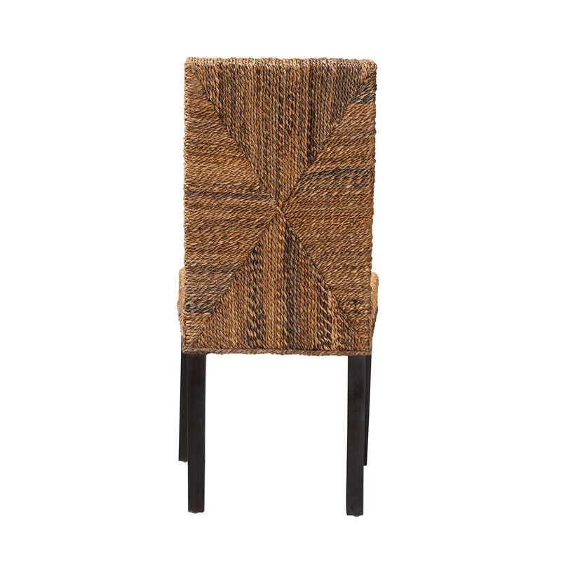 Bali & Pari Laymi Modern Bohemian Dark Brown Mahogany Wood and Seagrass Dining Chair