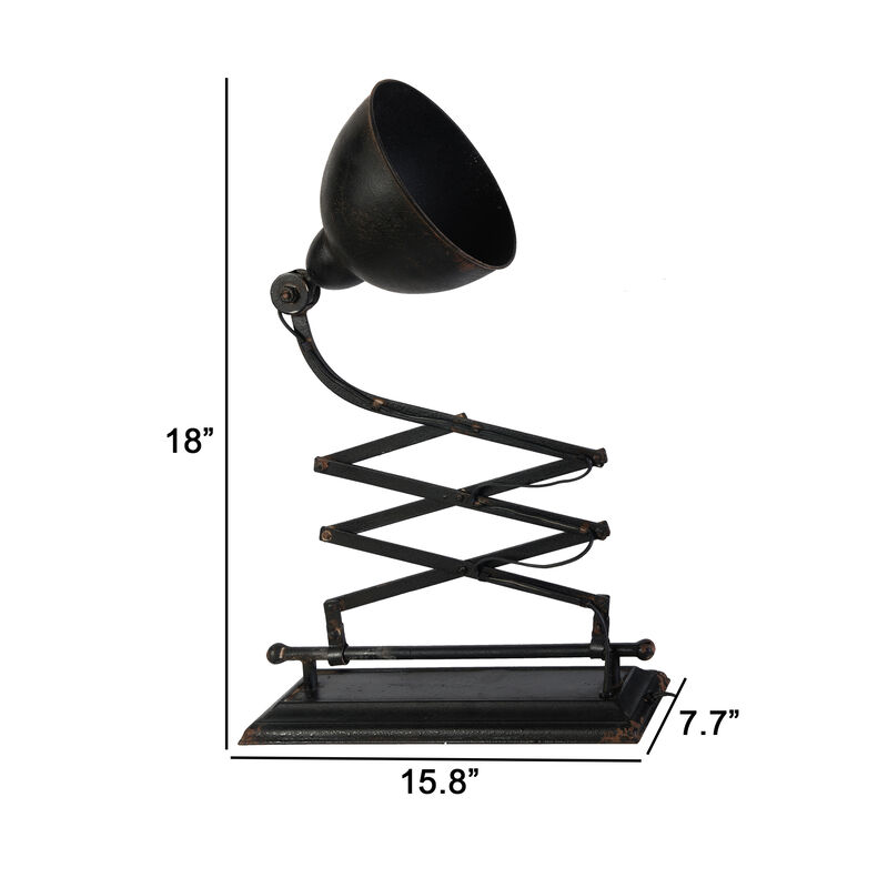 18 Inch Wall Mounted Lamp, Extendable Accordion Arm, Iron, Antique Black - Benzara
