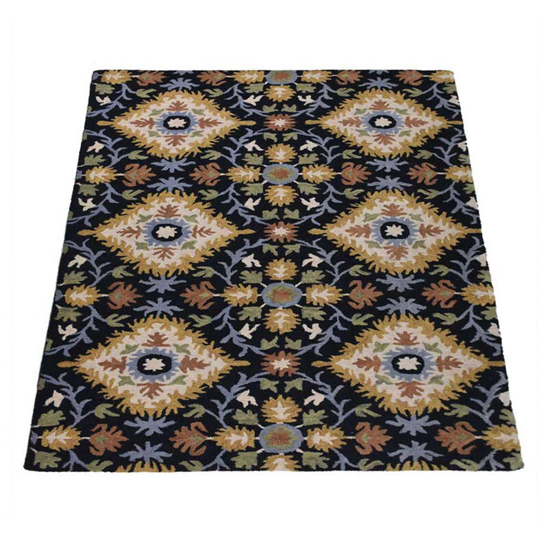 RUGSOTIC CARPETS HAND TUFTED WOOL ECO-FRIENDLY AREA RUGS  - 5'x8', Rectangle Shape, Black, Floral Modern Design, High Pile Thick Handmade Anti Skid Area Rugs for Living Room, Bed Room (K03070)
