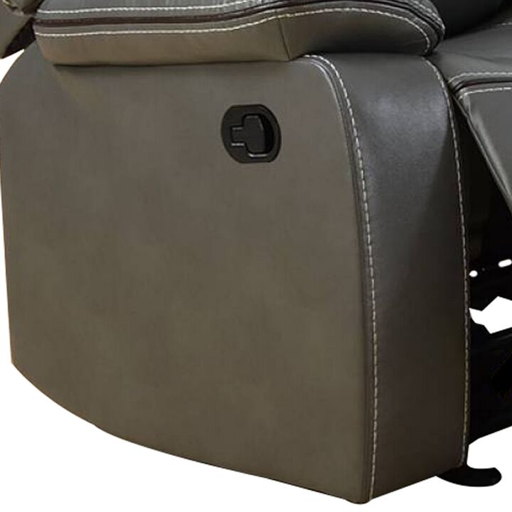 37 Inches Leatherette Glider Recliner with Pillow Arms, Gray-Benzara