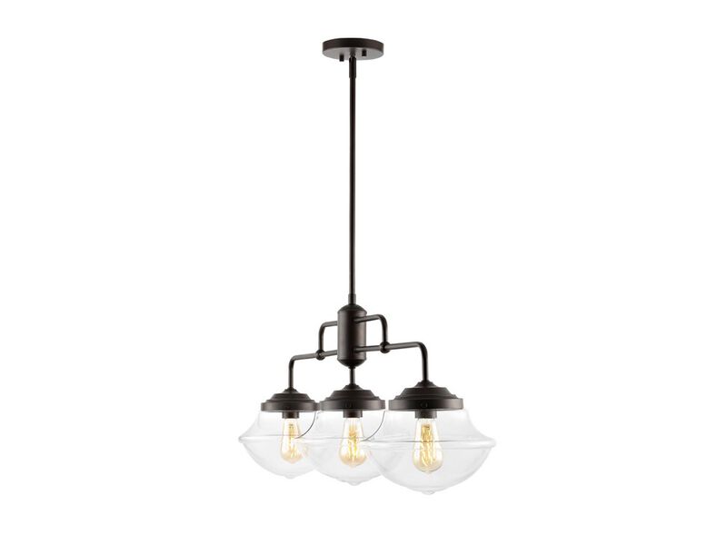 Avery 3-Light Industrial Farmhouse Rustic Iron/Glass Linear LED Pendant
