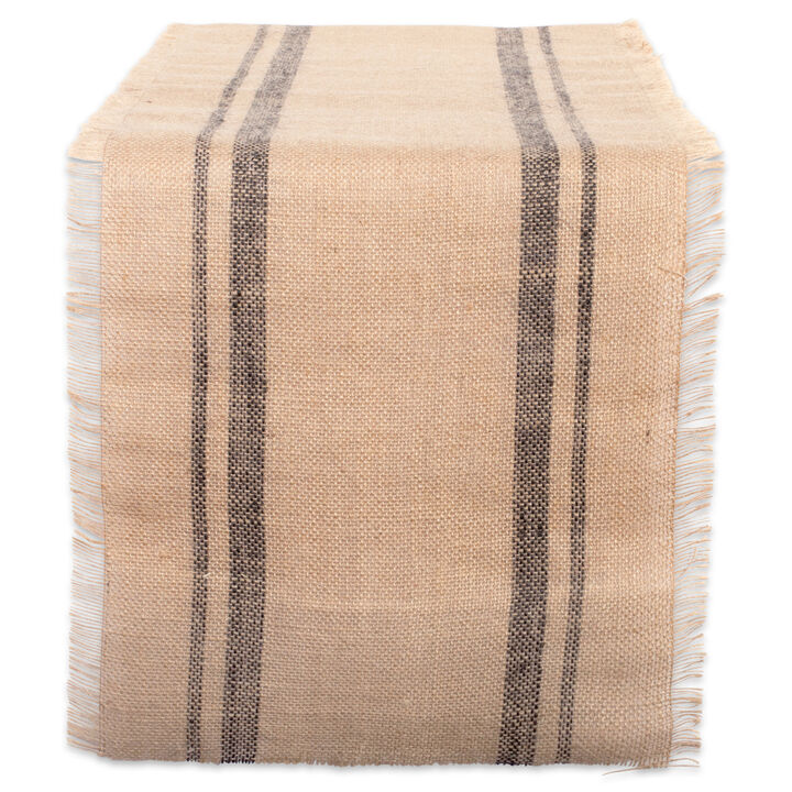 72" x 14" Brown and Black Mineral Double Border Burlap Table Runner
