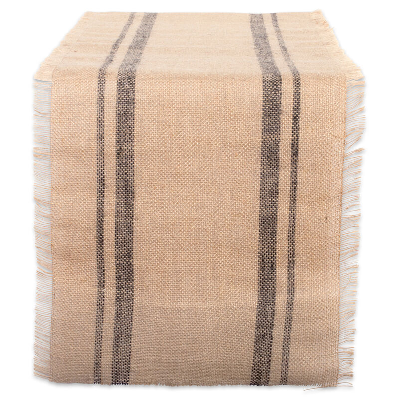 72" x 14" Brown and Black Mineral Double Border Burlap Table Runner