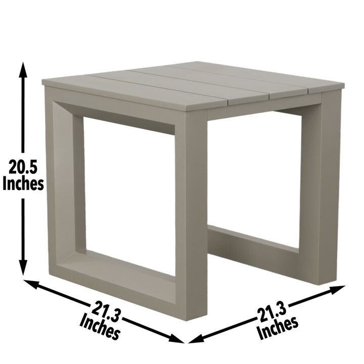 Versatile Patio End Table - Neutral Tones, Modern Geodesic Pattern - Rust-Resistant Aluminum, Scratch and Weather-Resistant