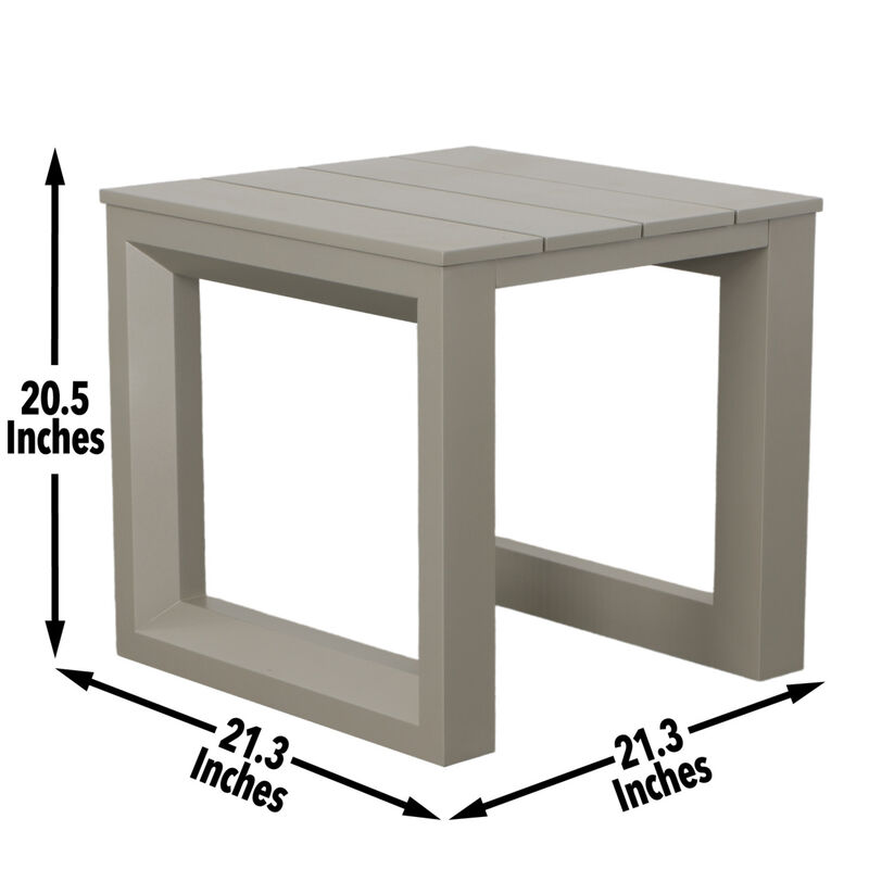 Versatile Patio End Table - Neutral Tones, Modern Geodesic Pattern - Rust-Resistant Aluminum, Scratch and Weather-Resistant
