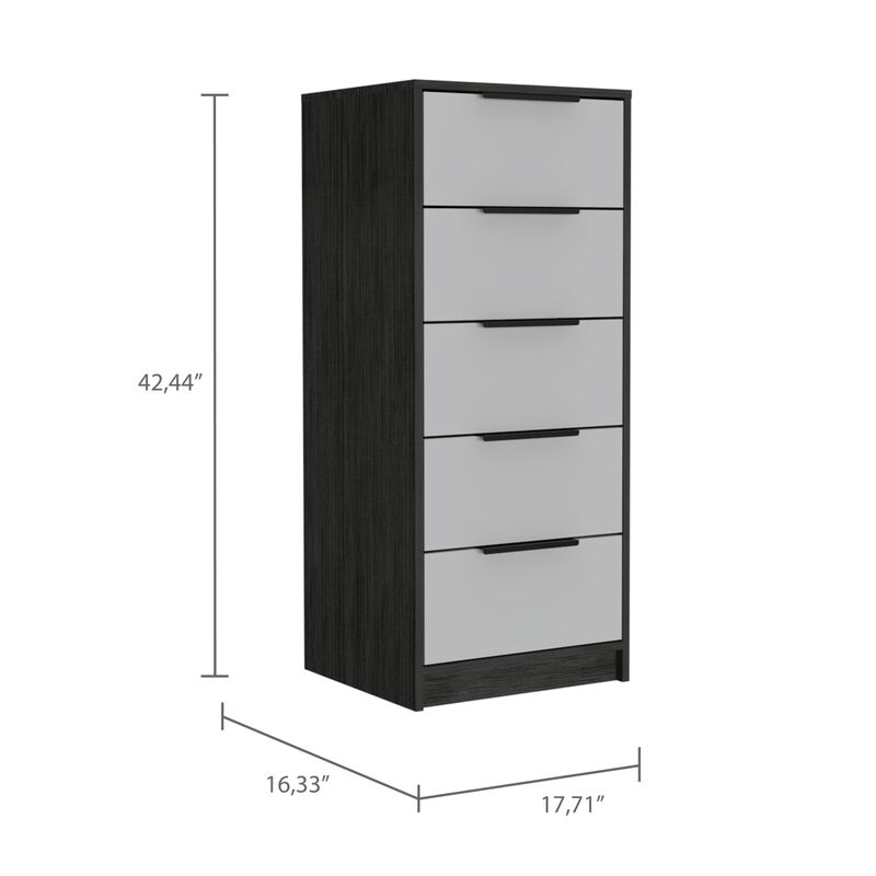 Kaia 5 Drawer Dresser, Vertical Dresser - Smokey Oak White