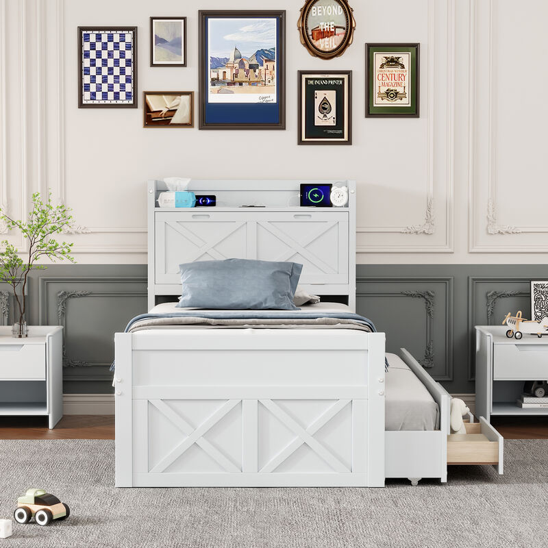 Merax Wooden Platform Bed with Trundle  and 3 Drawers