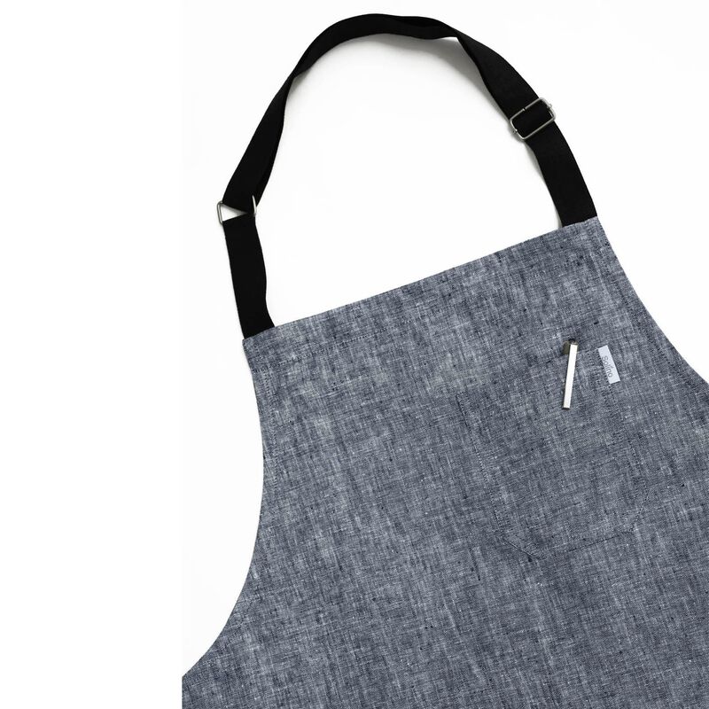 Solino Home 100% Pure Linen Bib Apron 32 x 27 Inch | Linen Kitchen Apron for Men and Women