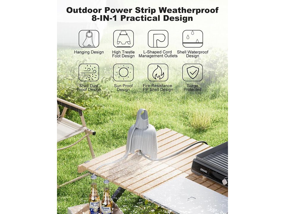 kakahigh Outdoor Extension Cord Waterproof- 5ft, with 3 Outlets, Bell Hanging Design