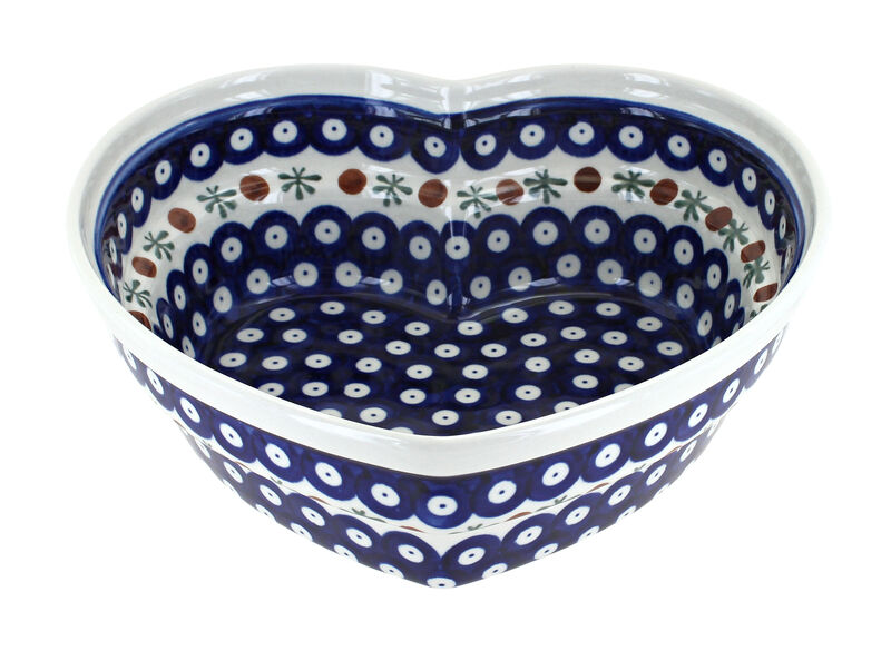 Blue Rose Polish Pottery Mosaic Flower Large Heart Bowl
