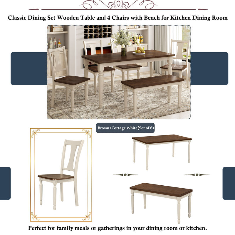Merax 6-Piece Dining Table Set 4 Chairs with Bench