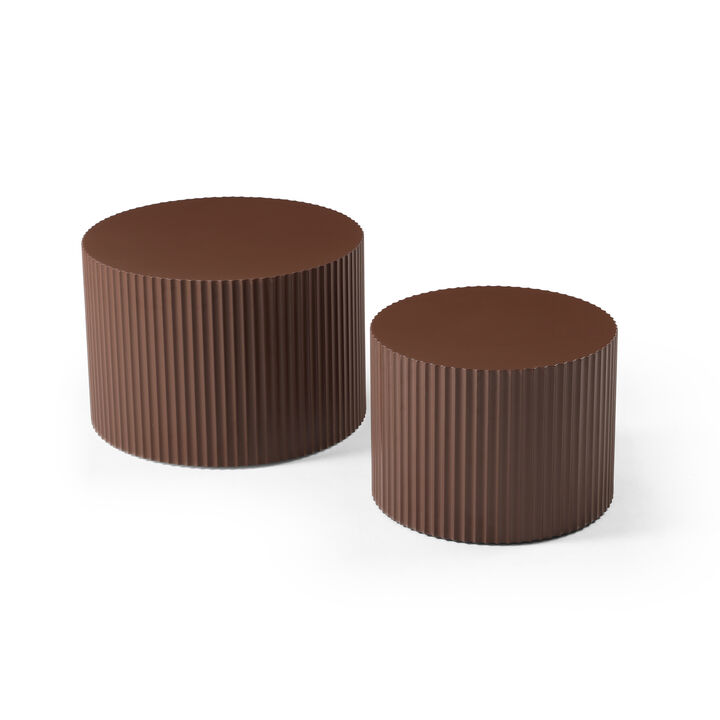 Nesting Table Set Of 2, MDF Coffee Table Set For Living Room/Leisure Area, Brown