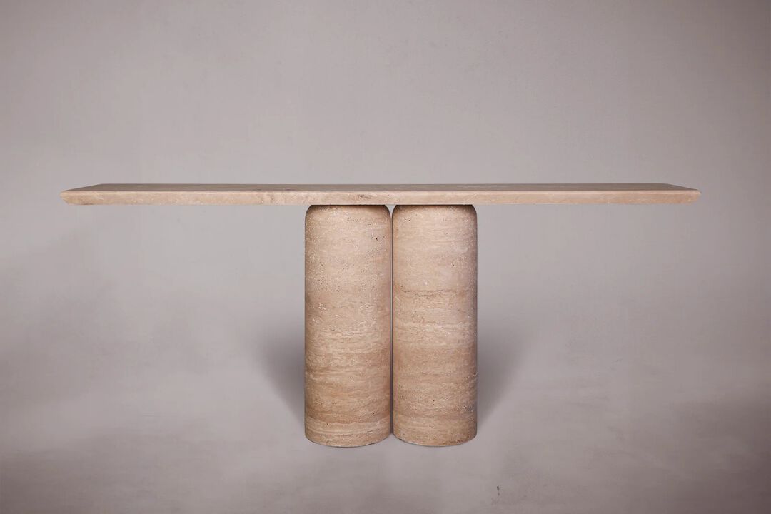 Bullet Leg Travertine Console Table 72"