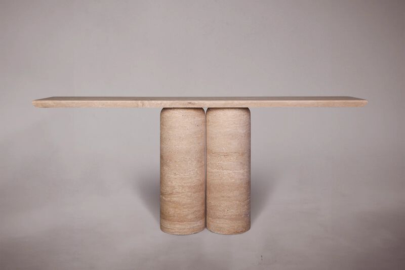 Bullet Leg Travertine Console Table 72"