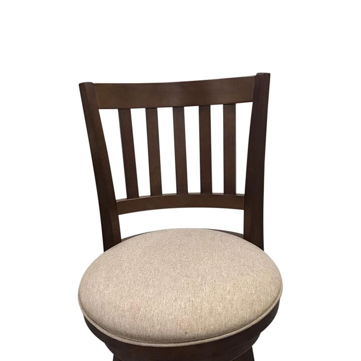 Carolina Living Sara Slat Back Swivel Barstool - Set of 2 - Walnut - Beige Upholstery