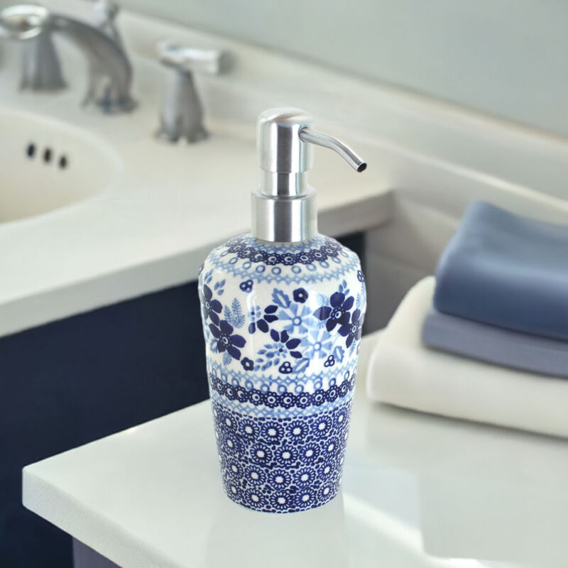 Blue Rose Polish Pottery Blue Daisy Soap Dispenser