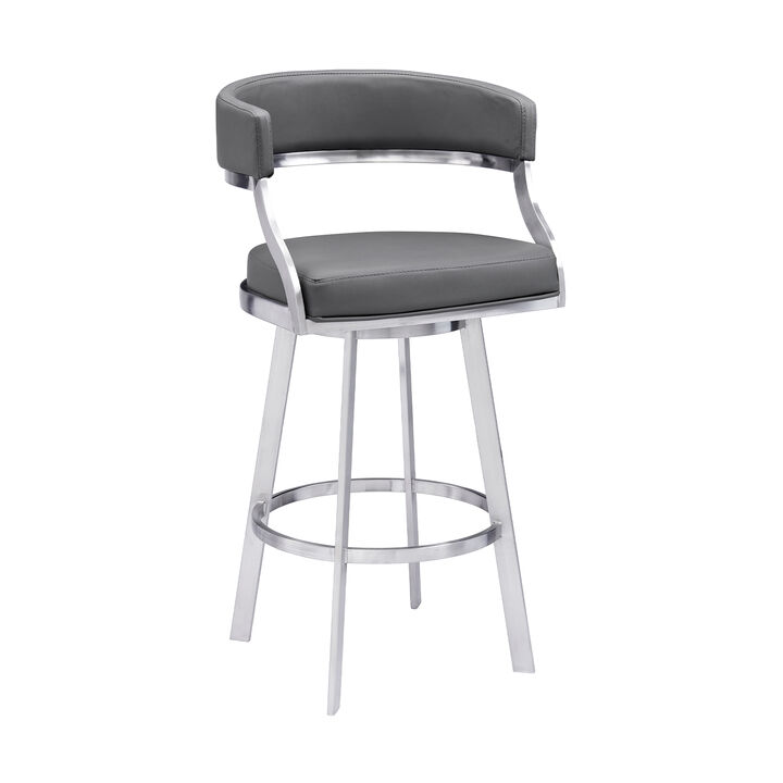Saturn Counter Height Swivel Faux Leather and Brushed Stainless Steel Bar Stool