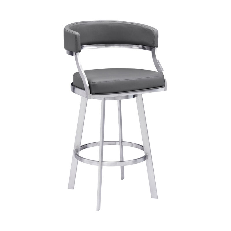 Saturn Counter Height Swivel Faux Leather and Brushed Stainless Steel Bar Stool