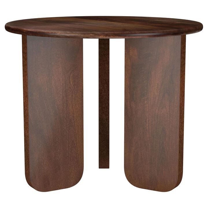 Novo Side End Table, 24 Inch, Three Panel Legs, Brown Mango Wood - Benzara