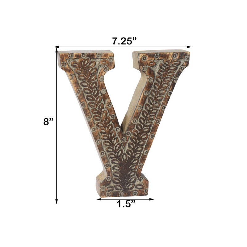 Vintage Gray Handmade Eco-Friendly "V" Alphabet Letter Block For Wall Mount & Table Top D�cor