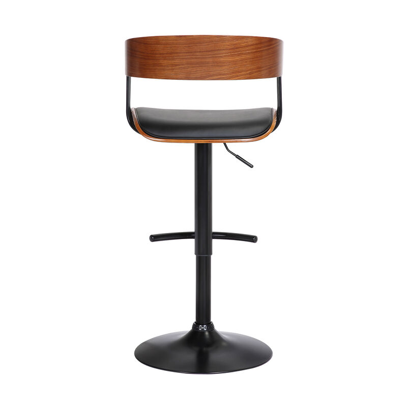 Larisa Adjustable Walnut Wood Stool in Black Faux Leather with Black Metal