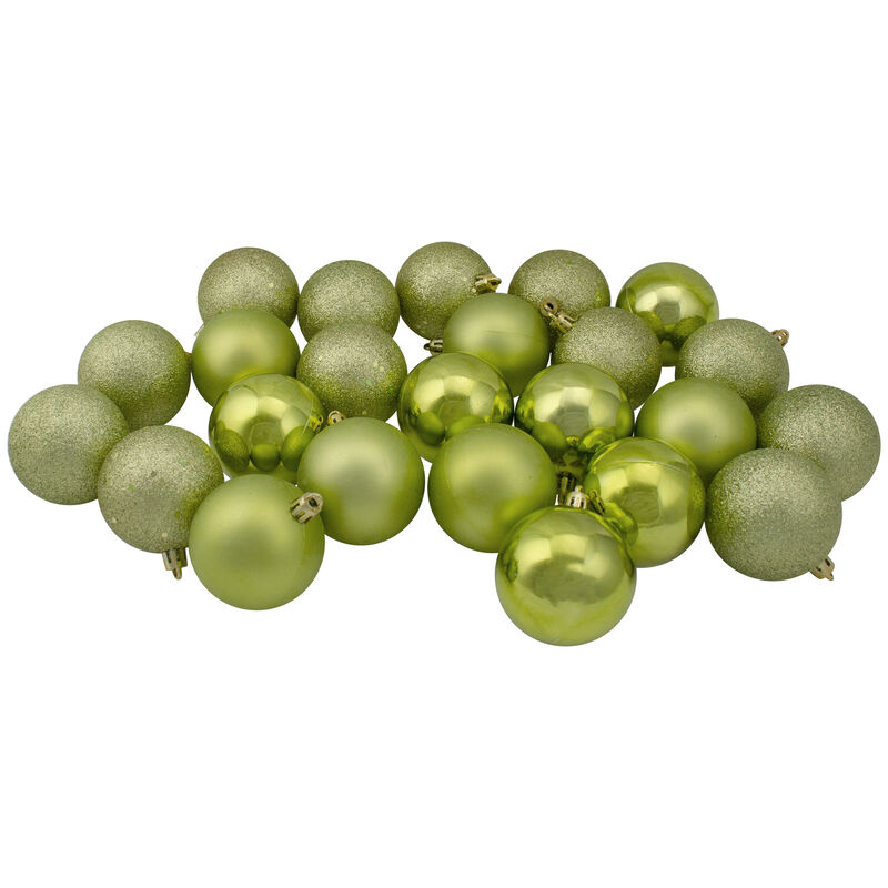 24ct Kiwi Green Shatterproof 4-Finish Christmas Ball Ornaments 2.5" (60mm)