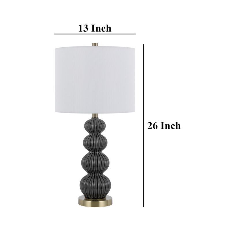 Lomy 26 Inch Table Lamp Set of 2, Stacked Ball Gray Black, White Shade - Benzara