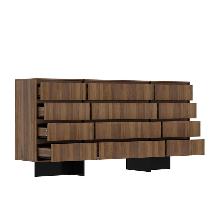 FUFU&GAGA Brown 12-Drawer Standard Dresser (70.9" W x 35.4" H x 15.7" D),Brown