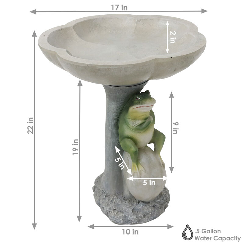 Sunnydaze Polyresin Brooding Frog on Stone Outdoor Garden Bird Bath - 22 in