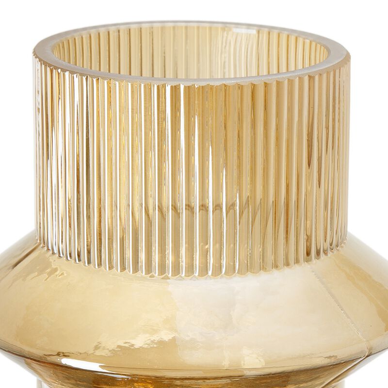 Rae Set of 2 Glass Vases, Tall Round Cylinders, Amber Yellow, Clear Finish-Benzara