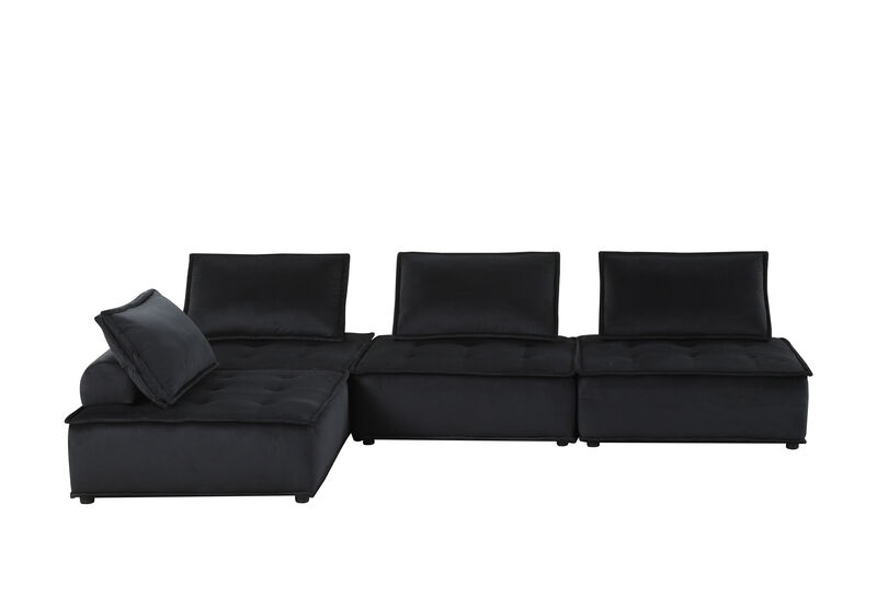 Anna Black Velvet 4 Piece Sectional Sofa